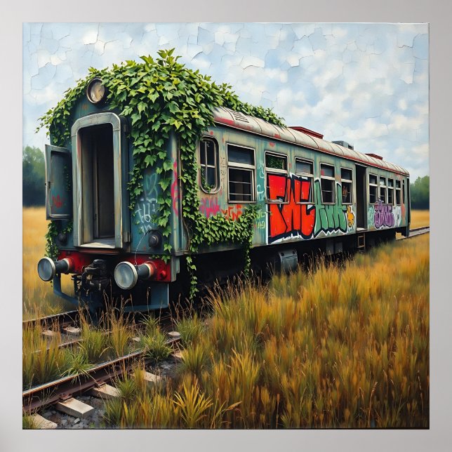 Póster Tren Abandonado Cubierto de Hiedra y Grafitis (Frente)