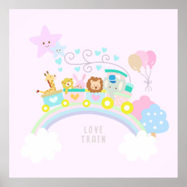 Póster Tren animales rosados
