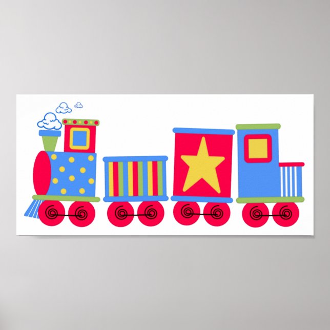 Póster Tren azul y rojo pequeño (Frente)