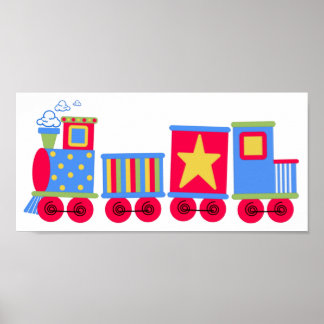 Póster Tren azul y rojo pequeño