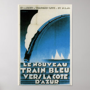 Póster Tren Bleu Cote D'Azur Viaje Francés Art Deco