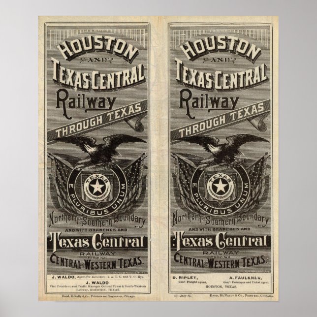 Póster Tren Central de Houston y Texas a través de Texas  (Frente)