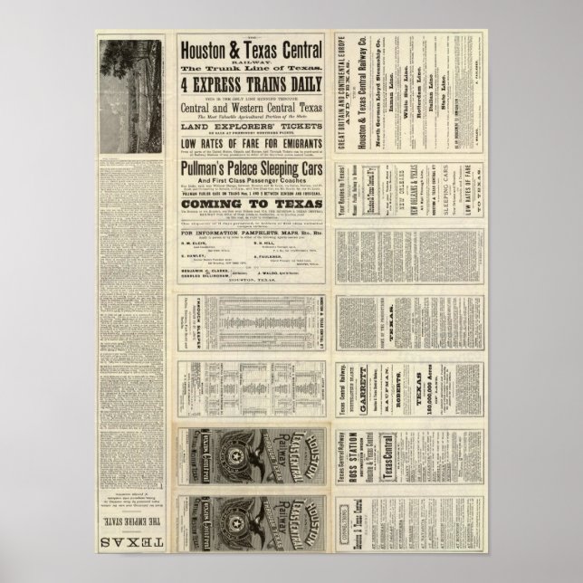 Póster Tren Central de Houston y Texas a través de Texas (Frente)