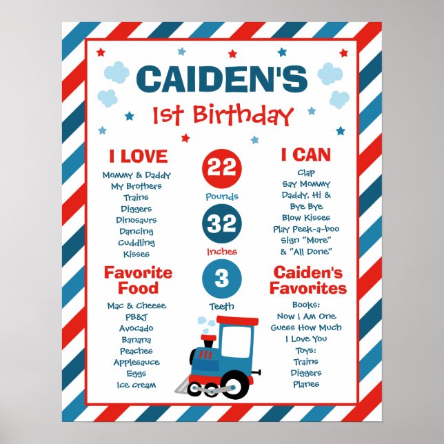 Póster Tren Chugga Chugga primer Fiesta de cumpleaños (Frente)