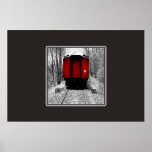 Póster Tren de antaño del vapor rojo y negro