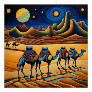 Póster Tren de camello de noche