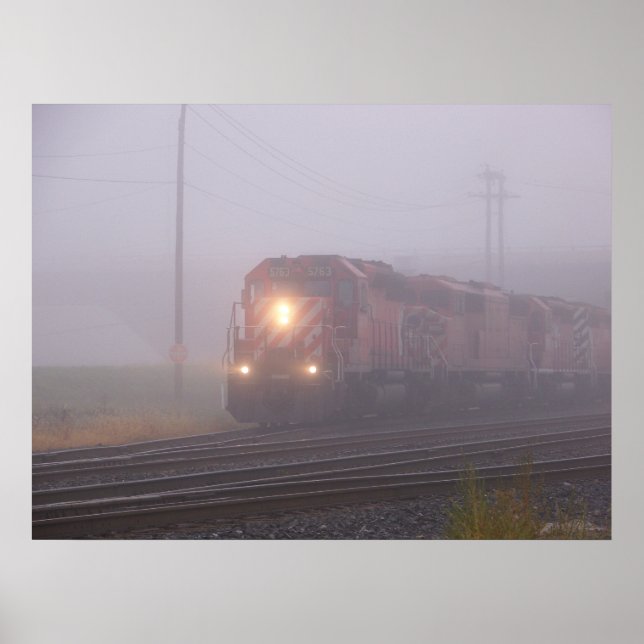 Póster Tren de carga en niebla matinal (Frente)