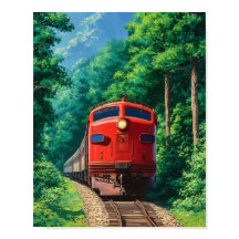 Tren de locomotora roja escénica montaña bosque