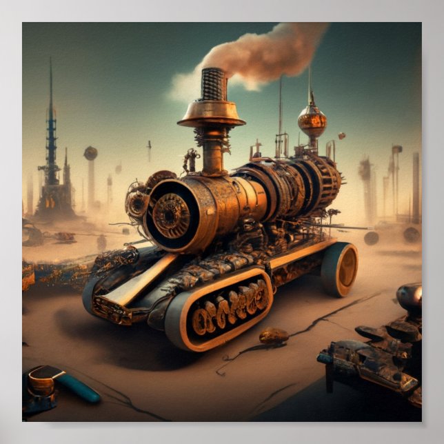 Póster Tren de vapor cibernético (Frente)