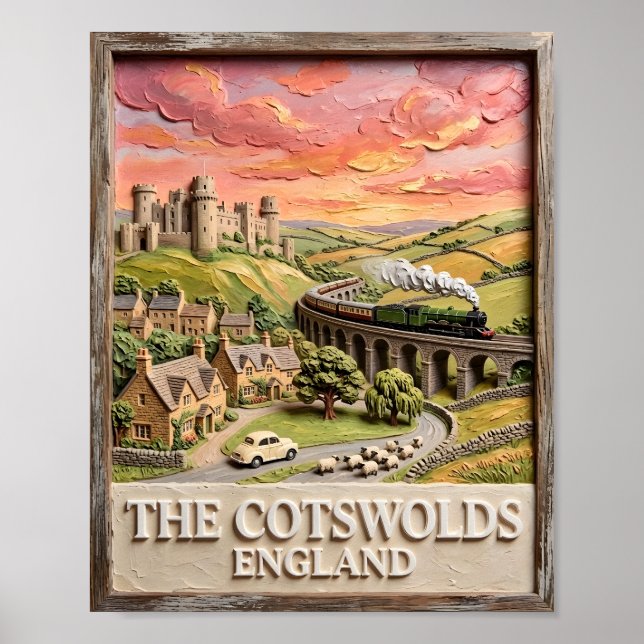 Póster Tren de Vapor de Cotswolds Castillo Campo Inglater (Frente)