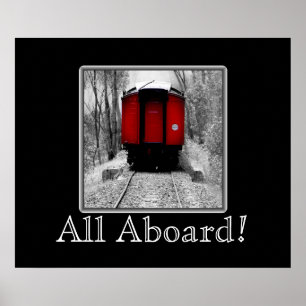 Póster Tren de vapor de viejo tiempo rojo y negro