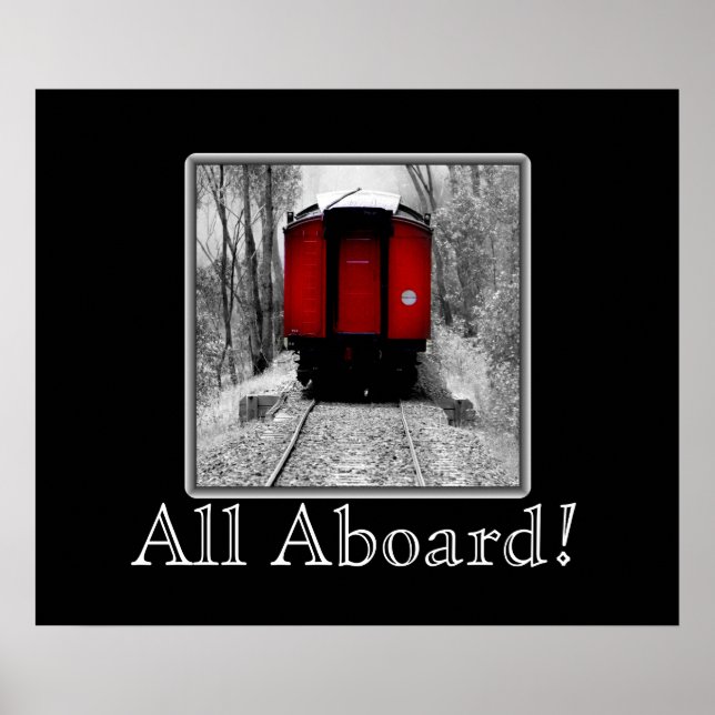 Póster Tren de vapor de viejo tiempo rojo y negro (Frente)