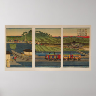 Póster Tren de vapor en la costa de Takanawa, Tokio