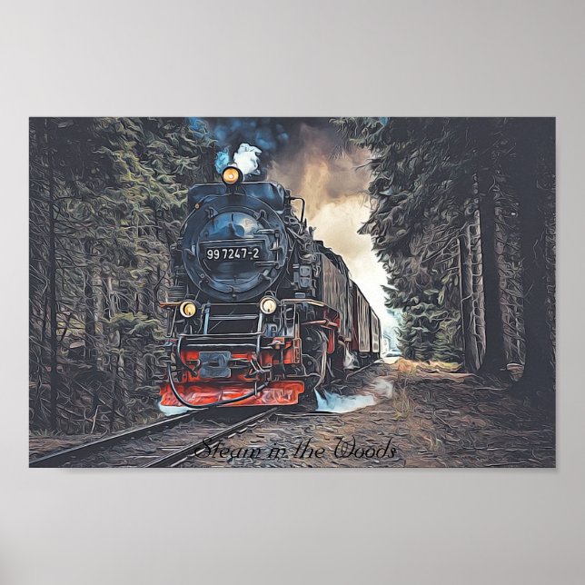 Póster Tren De Vapor En La Pintura De Los Bosques (Frente)