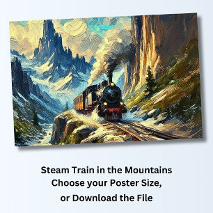 Póster Tren de vapor en las montañas, ferrocarril