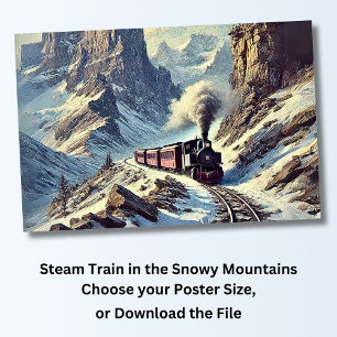 Póster Tren de vapor en las montañas Snowy, ferrocarril
