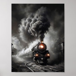 Póster Tren de vapor fantasma en una noche de tormenta os