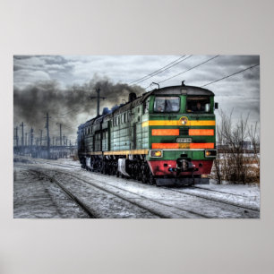 Póster Tren de Vapor Ferrocarril Locomotora Steampunk Des