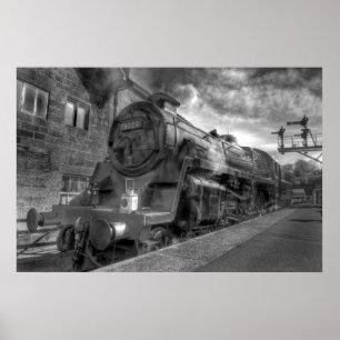 Póster Tren de vapor HDR en B&W