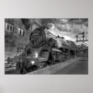Póster Tren de vapor HDR en B&W