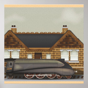 Póster Tren de vapor vintage en la estación