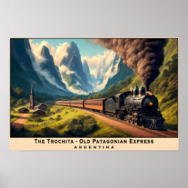 Póster Tren de vapor vintage en montañas patagónicas