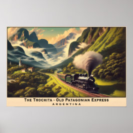 Póster Tren de vapor vintage en montañas patagónicas