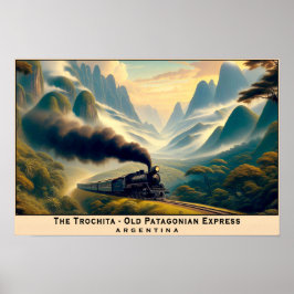 Póster Tren de vapor vintage en montañas patagónicas