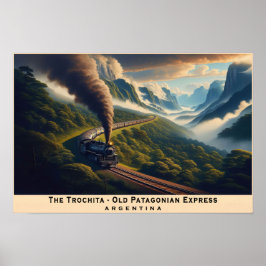 Póster Tren de vapor vintage en montañas patagónicas
