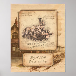Póster Tren de vapor vintage / Locomotora Art. Regalo de