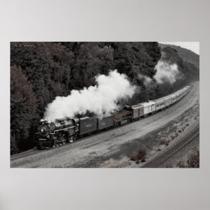 Póster Tren del vapor del vintage a lo largo del río Ohio
