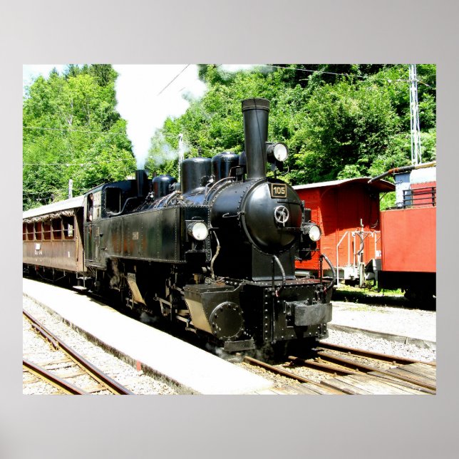 Póster Tren en el museo del ferrocarril de Chamby (Frente)