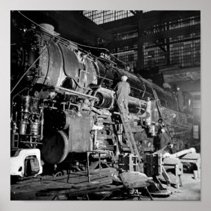 Póster Tren en reparación en el taller de locomotoras - 1