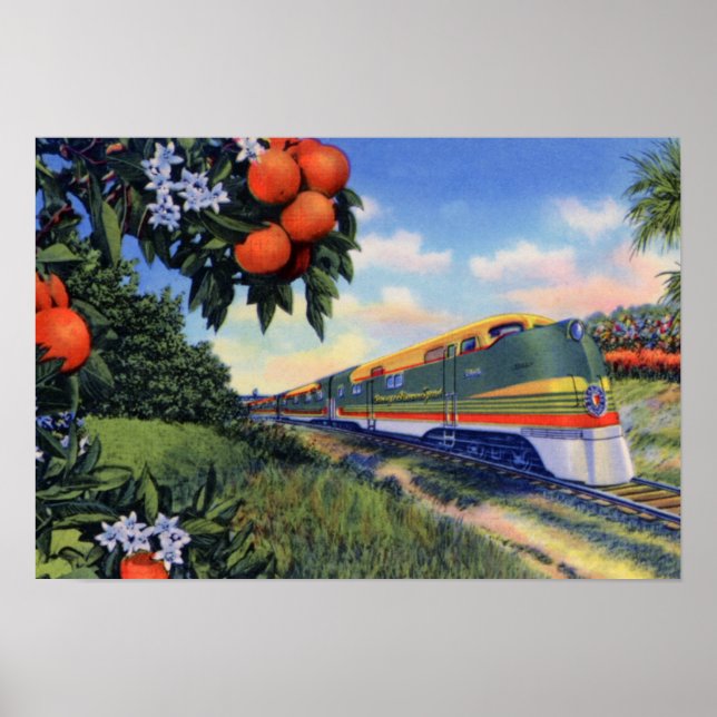 Póster Tren especial Blossom Naranja Streamliner de Flori (Frente)