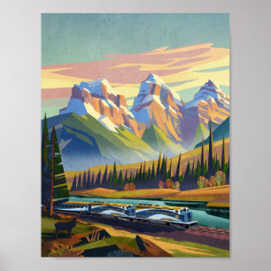 Póster Tren que atraviesa las montañas Rocky