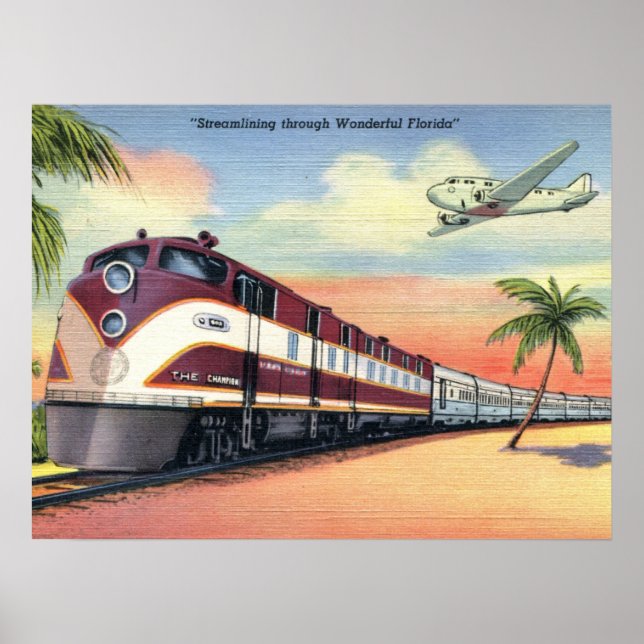 Póster Tren Streamliner, Florida Maravillosa, Vintage (Frente)
