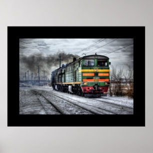 Póster Tren Vapor Ferrocarril Máquina de Vaporpunk Destin
