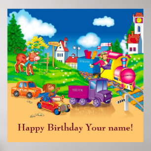 Póster tren y coche