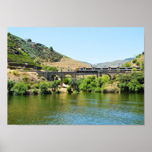 Póster Tren y río Douro en Portugal