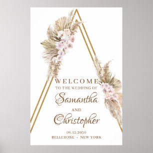 Póster Trendy Dried Palm Pampas Grass Dusty Rose Welcome