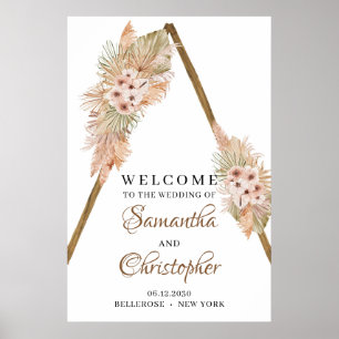 Póster Trendy Dried Palm Pampas Grass Wooden Arch Welcome