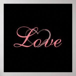 Póster Trendy Heart Grey Calligraphy Love Boda