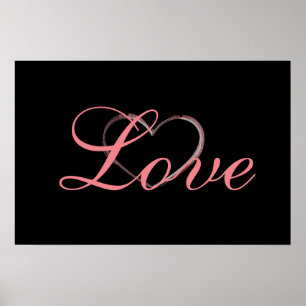 Póster Trendy Heart Grey Calligraphy Love Boda