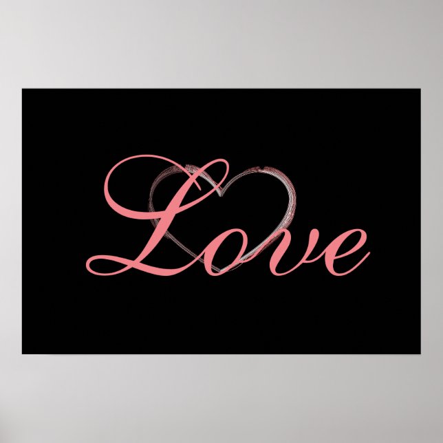 Póster Trendy Heart Grey Calligraphy Love Boda (Frente)