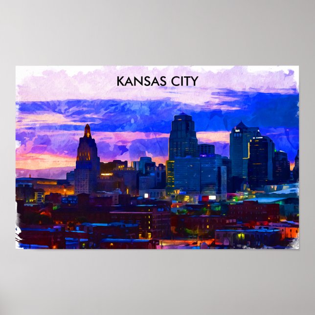 Póster Trendy Kansas City Skyline Travel Watercolor (Frente)