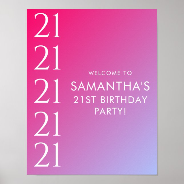 Póster Trendy Modern Bold Pink Gradient 21st Birthday (Frente)
