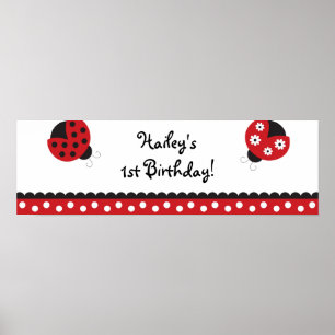 Póster Trendy Red Ladybug Birthday Banner Sign