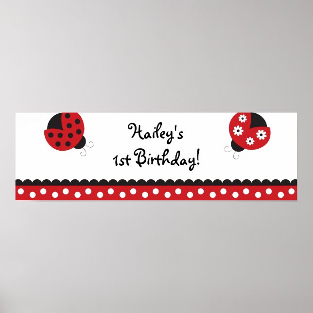 Póster Trendy Red Ladybug Birthday Banner Sign (Frente)