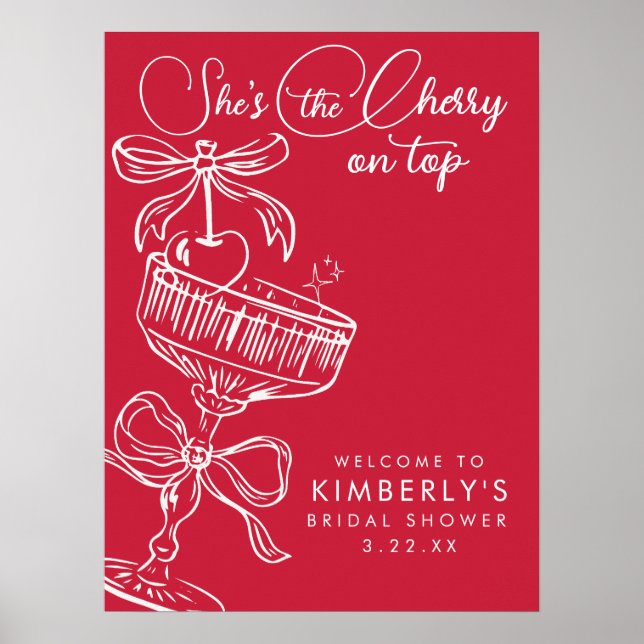 Póster Trendy Red She's The Cherry On Top Bridal Shower (Frente)