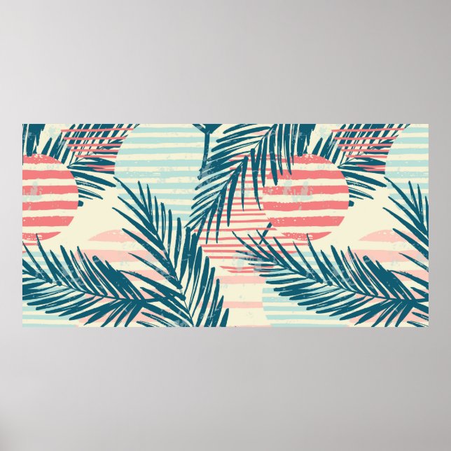 Póster Trendy seamless exotic pattern with palm and hand  (Frente)